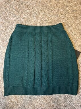 Lulu's Dark Green Cable-Knit Mini Skirt